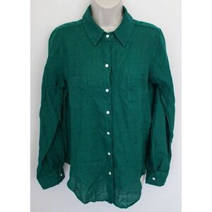 Lilly Pulitzer Shirt Small Green Seacoast Linen Button Down Long Sleeve Top